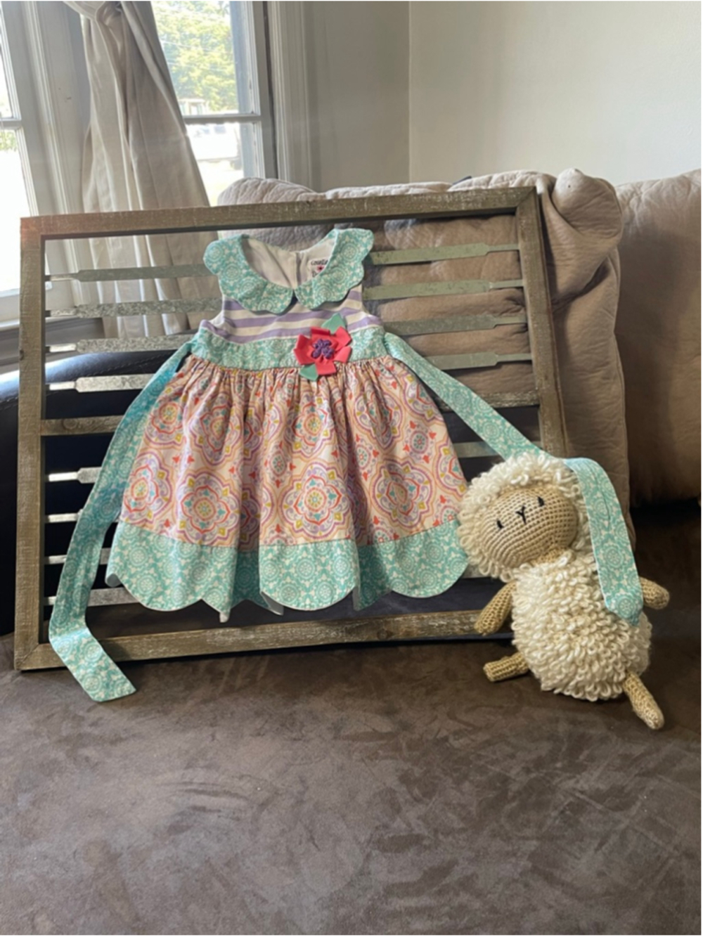 Girls 2T Counting Daisies Casual Dress white/turquoise Cottagecore